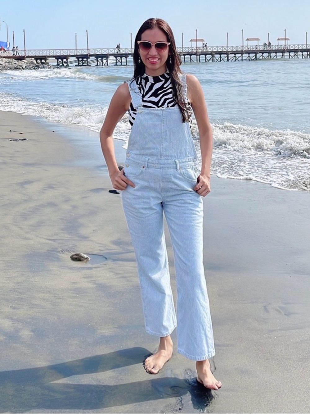 Zara jumpsuit stripe denim